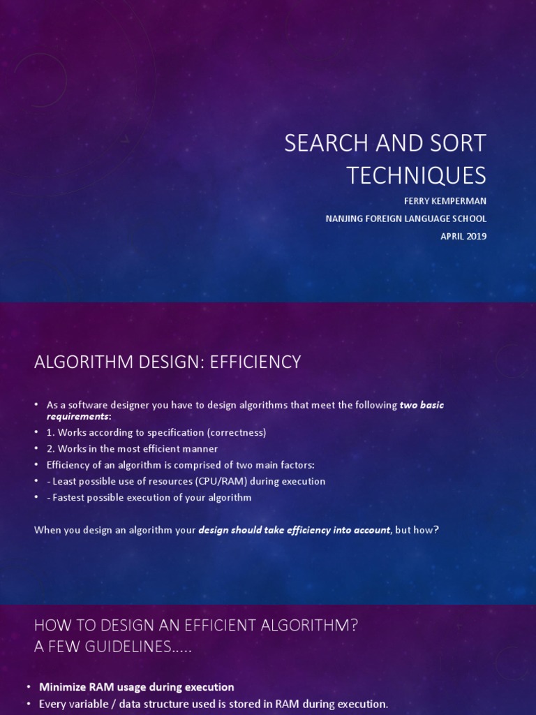 Search and Sort Techniques | PDF | Algorithms | Variable (Computer Science)