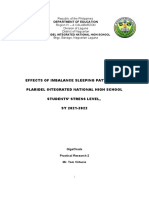 Effects of Imbalance Sleeping Patterns To Plaridel Integrated National High School Students' Stress Level, SY 2021-2022