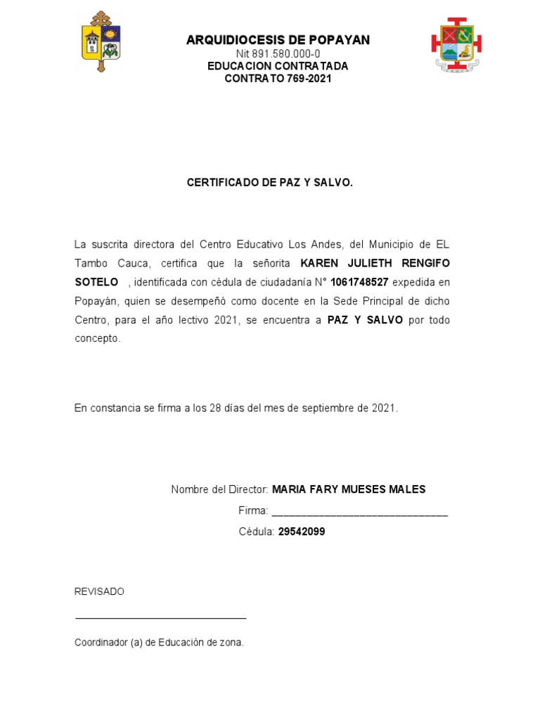 Certificado Paz y Salvo Docente 2021 | PDF
