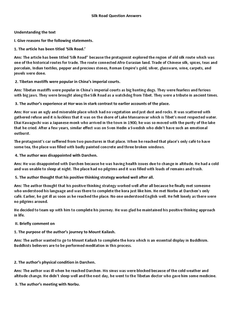 Silk Road Question Answers | PDF | Silk Road | Tibet