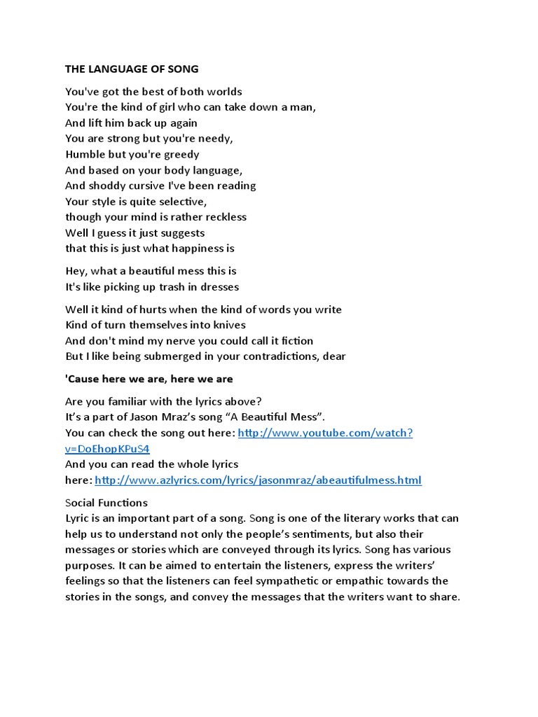 THE LANGUAGE OF SONG and Definition of Song | PDF | Vocabulary ...