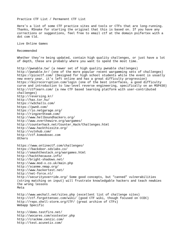 CTF List | PDF | Software Engineering | Software