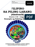 Applied - 11&12 - (Pagsulat Sa Filipino Sa Piling Larang - Akademik) - semI&II - CLAS1 - Konsepto NG Sulating Akademik - v2