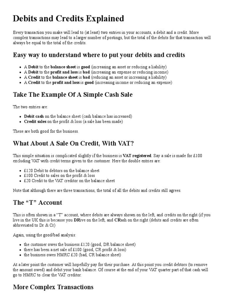 Credits and Debits Explained | PDF | Debits And Credits | Service ...