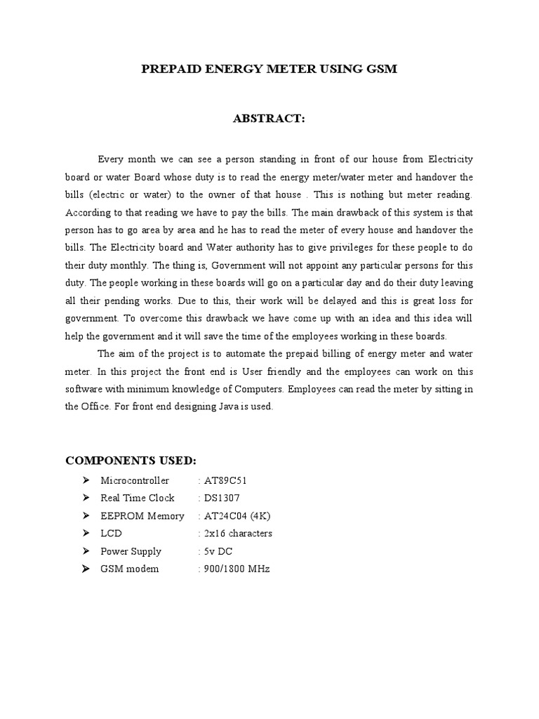 Prepaid Energy Meter Using GSM | PDF
