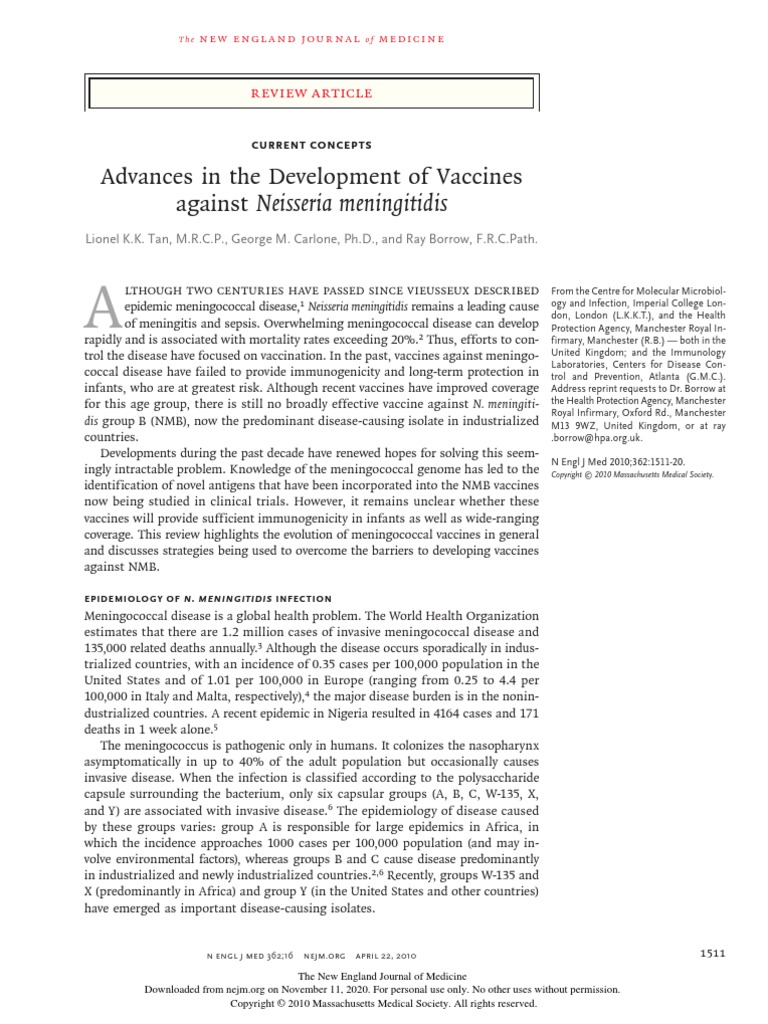 Advances in Meningococcal Vaccines | PDF | Vaccines | Antigen