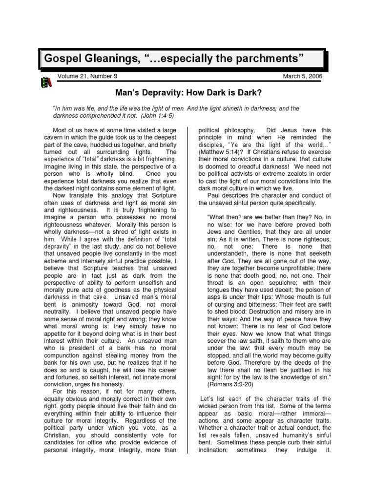 Mans Depravity, How Dark Is Dark | PDF | Sin | Paul The Apostle