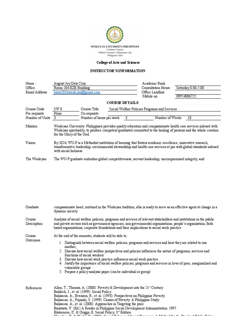 Social Welfare Policies Course Overview | PDF | Welfare | Sustainable ...