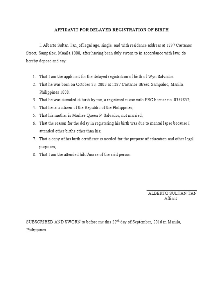 Affidavit For Delayed Registration of Birth - Abet | PDF | Social Science
