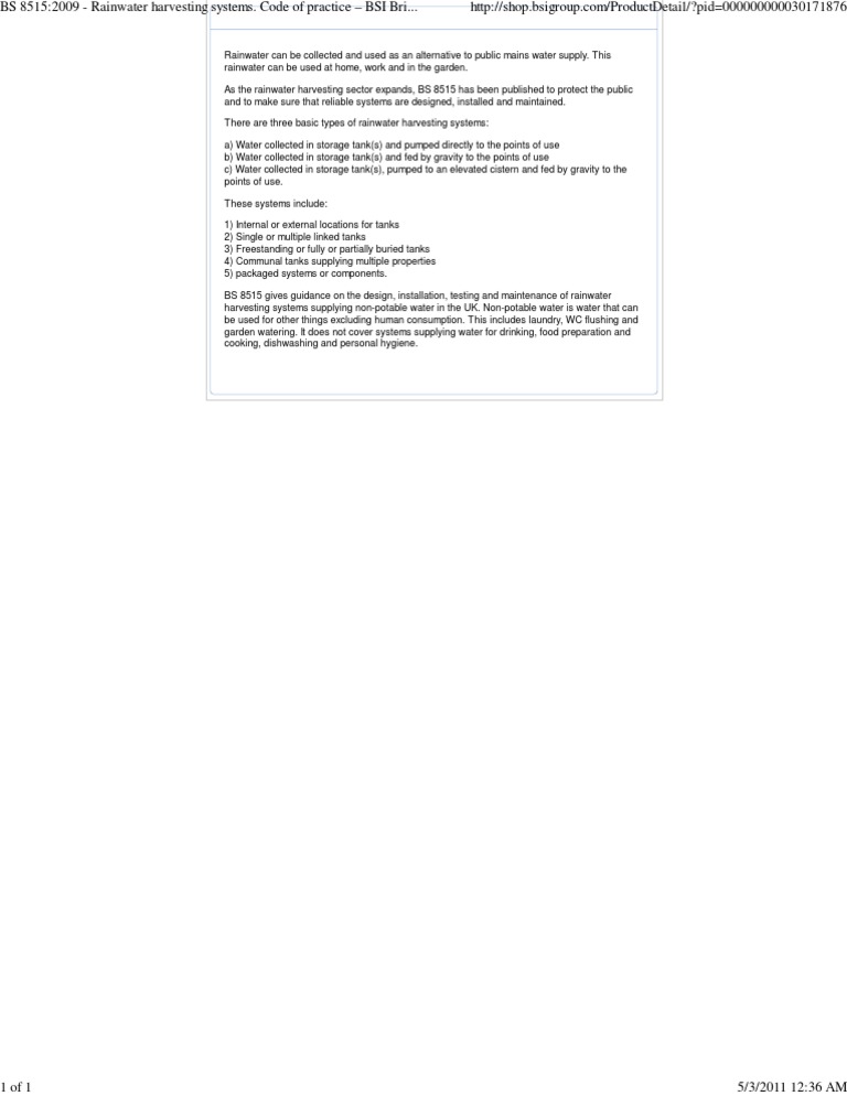 BS 8515:2009 Rainwater Harvesting Guide | PDF