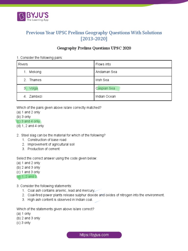 UPSC Geography Prelims PYQs (2013-2020) | PDF | Legume | Agriculture