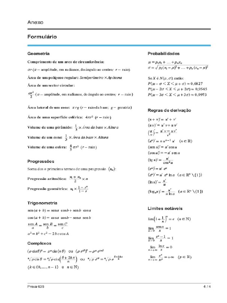 Formulário Exame Nacional de Matemática PDF
