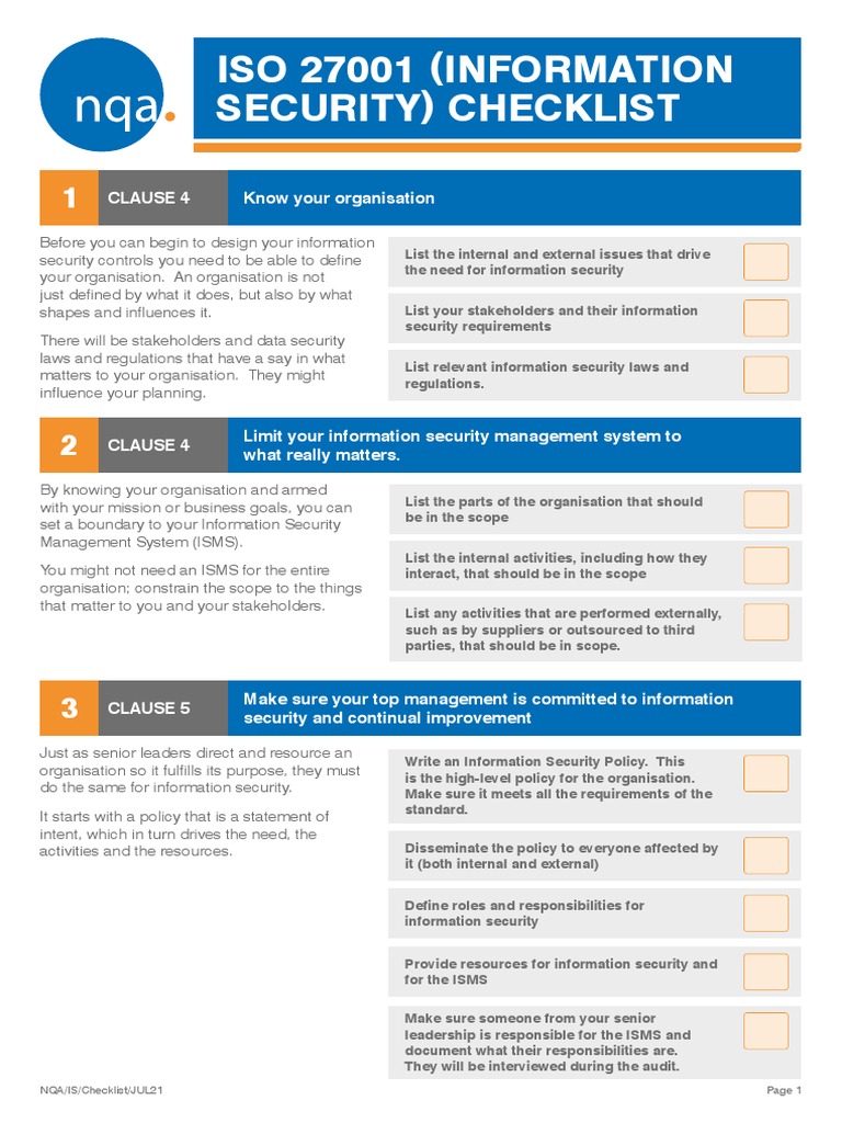 ISO 27001 Information Security Checklist | PDF | Information Security ...
