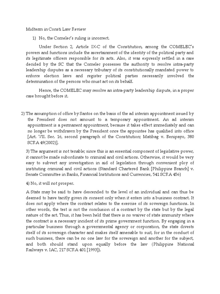 Midterm in Consti Law Review | PDF | American Government | Presidents ...