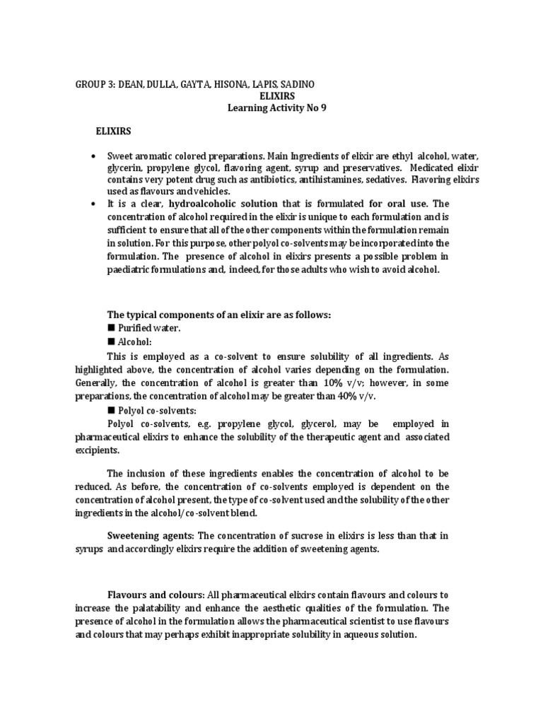 Preparation and Uses of Elixirs: A Comprehensive Review of Medicated ...