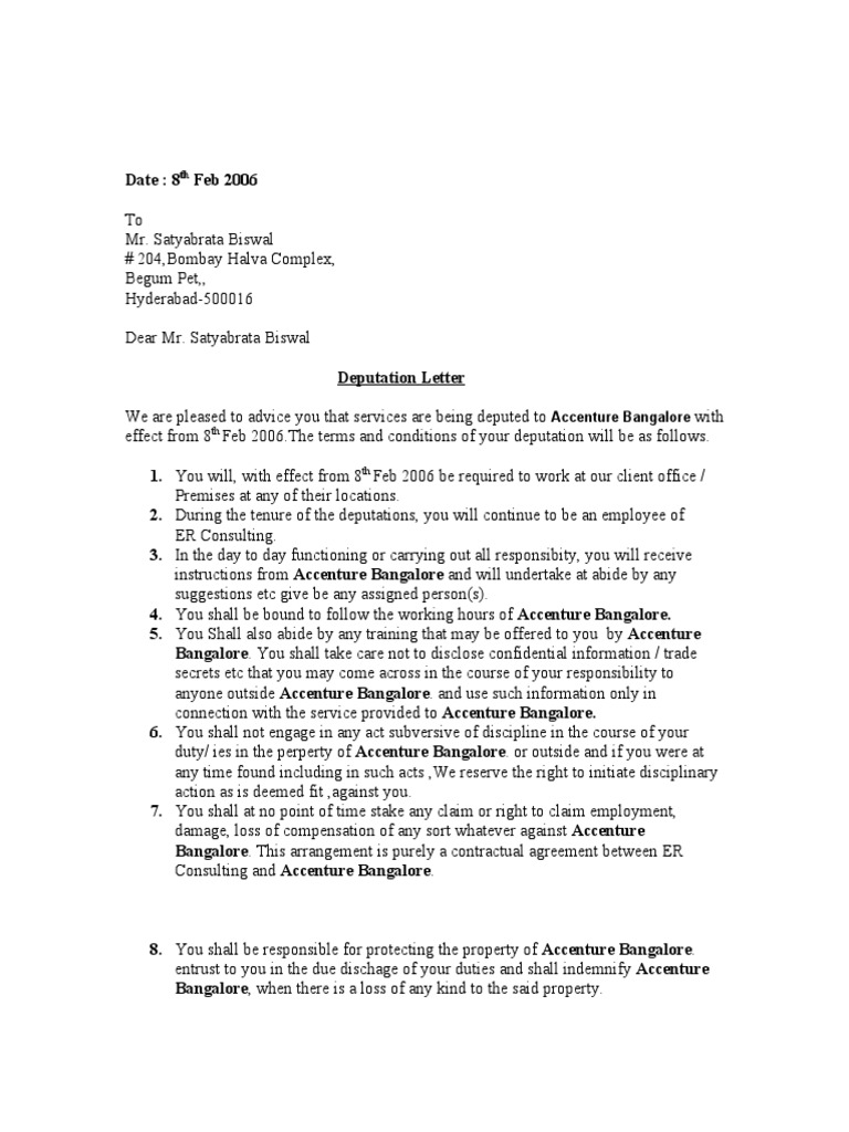 Deputation Letter-Satyam | PDF | Business | Law