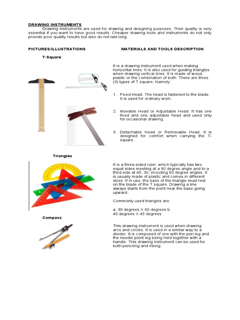 Drawing Instruments PDF Equipment Tools