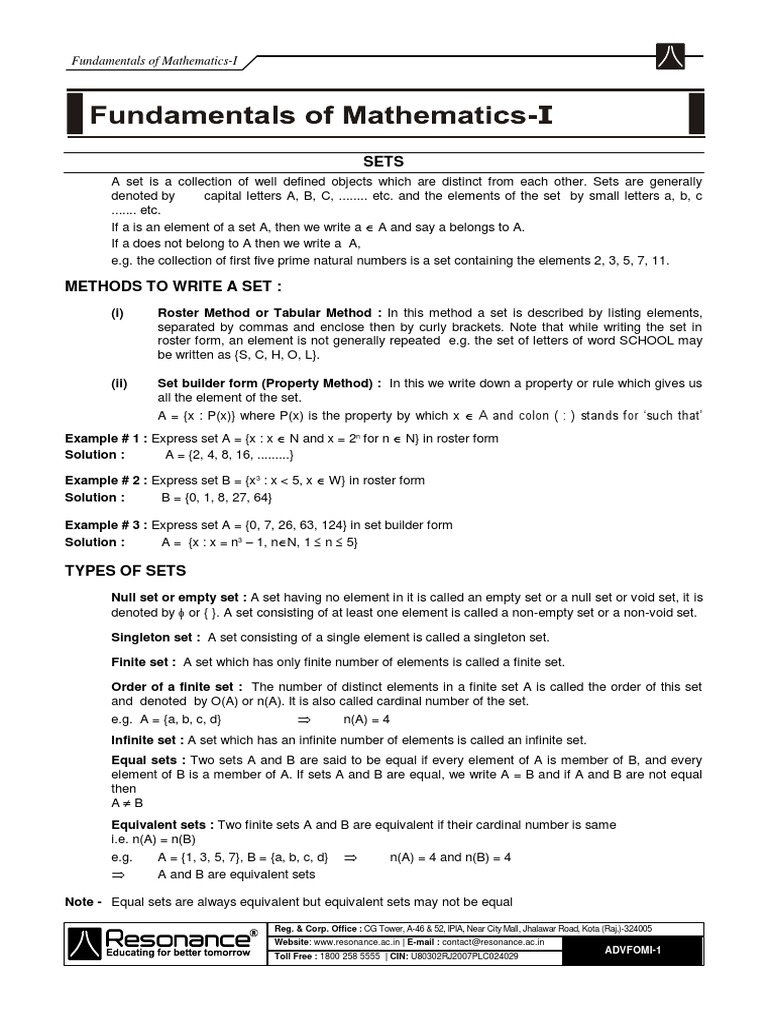 (17759) Sheet 01 Fundamentals of Mathematics 1 B | PDF | Set ...