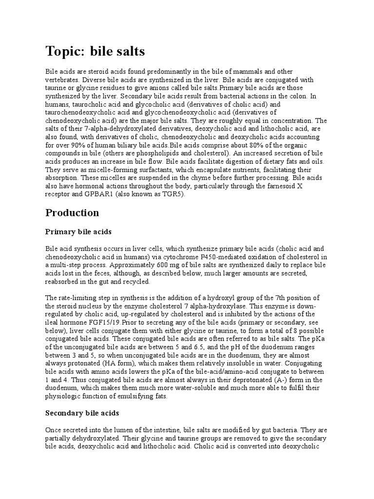 Topic Bile Salts Production PDF Bile Gastroenterology