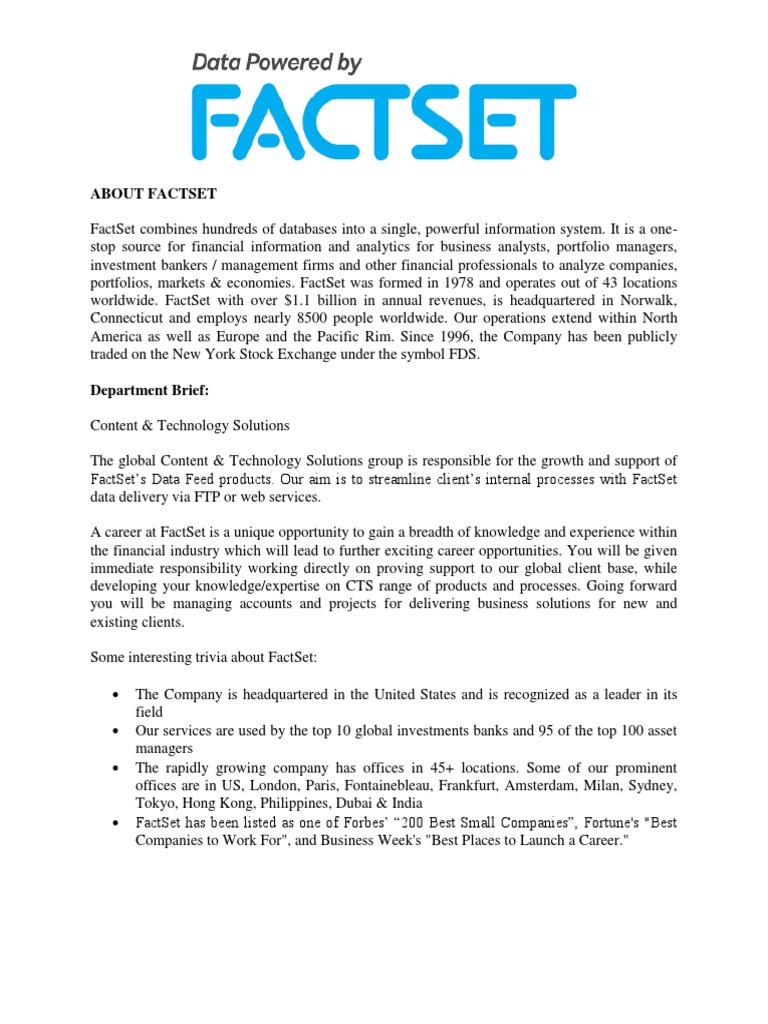 FactSet - JD For Associate DataFeed Specialist | PDF | Fact Set | Economies