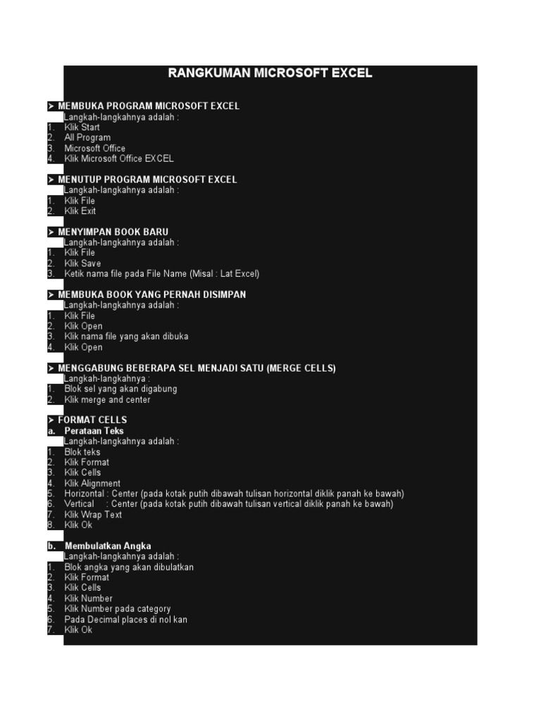Rangkuman Panduan Microsoft Excel | PDF | Metode & Bahan Ajar