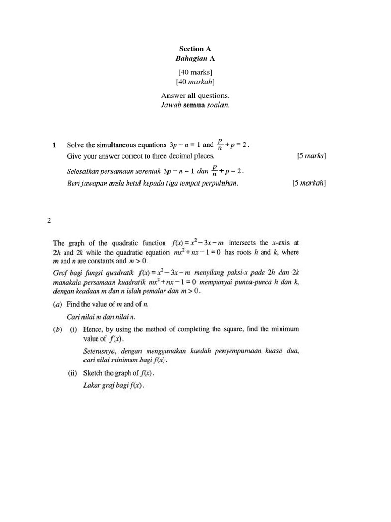 Spm 2020 additional mathematics paper 2 pdf