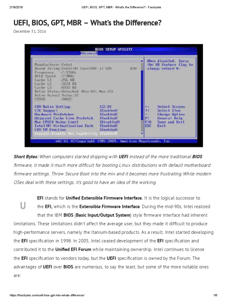UEFI, BIOS, GPT, MBR - What's The Difference - Fossbytes | PDF | Bios ...