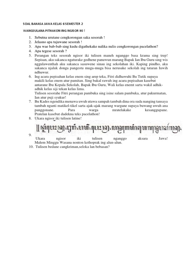 Soal Bahasa Jawa Kelas 6 Semester 2 | PDF