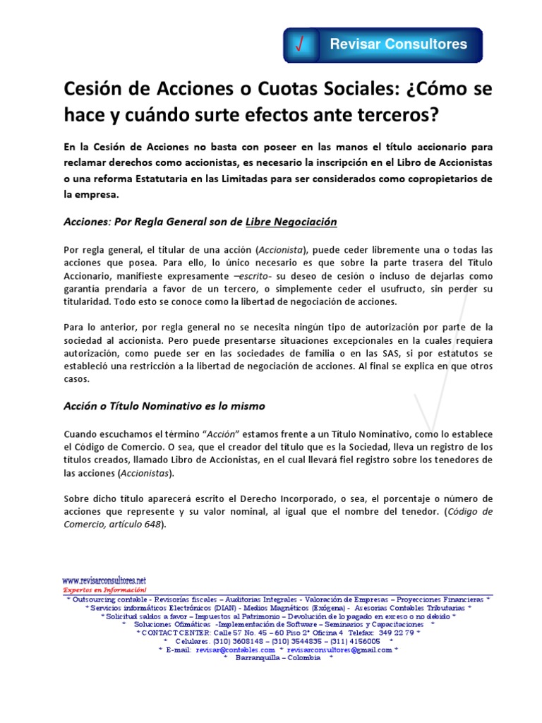Cesion de Acciones Como Se Hace