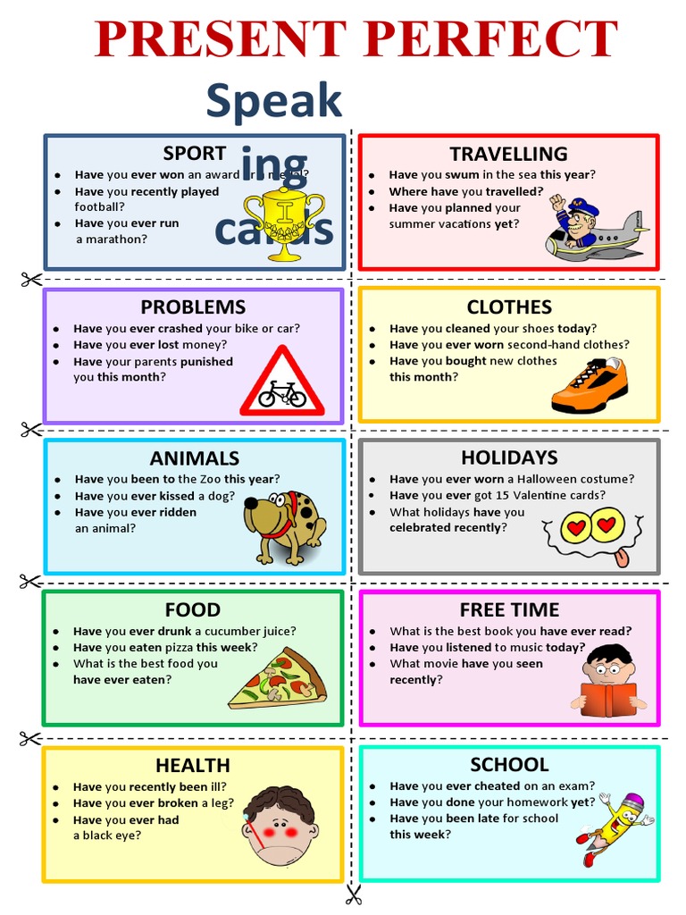 Present Perfect Speaking Cards CLT Communicative Language Teaching ...