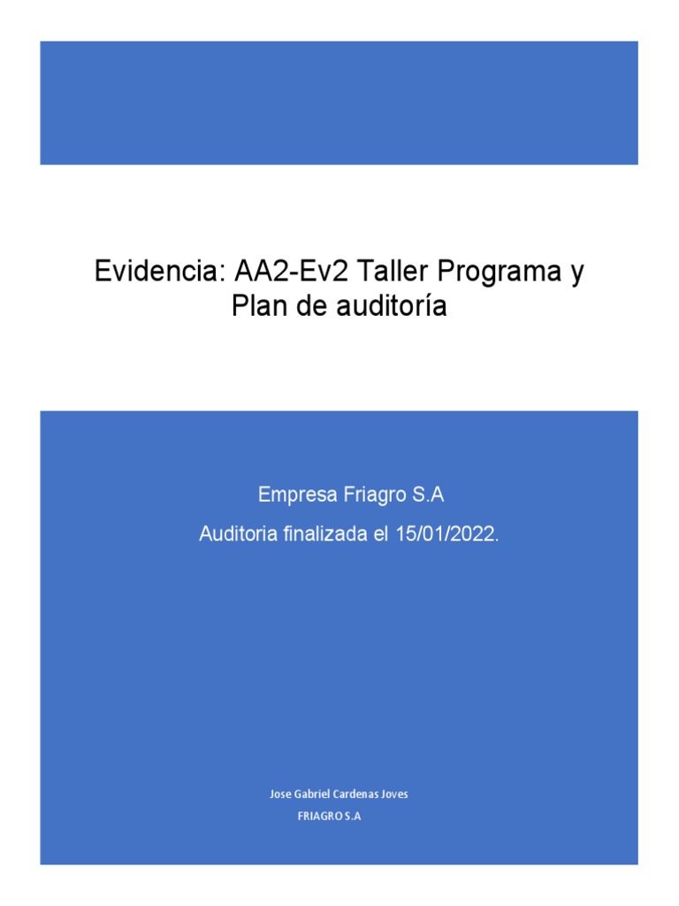 Programa y Plan de Auditoría en Friagro S.A. | PDF | Auditoría | Contralor