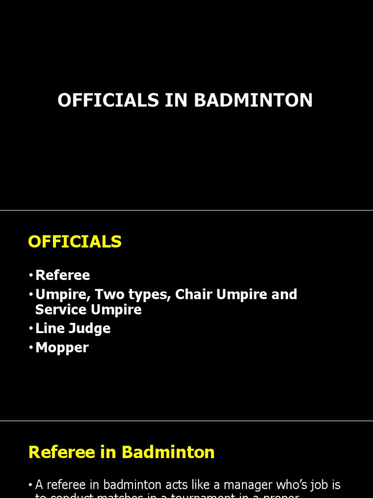 Officials in Badminton | PDF | Referee | Sports