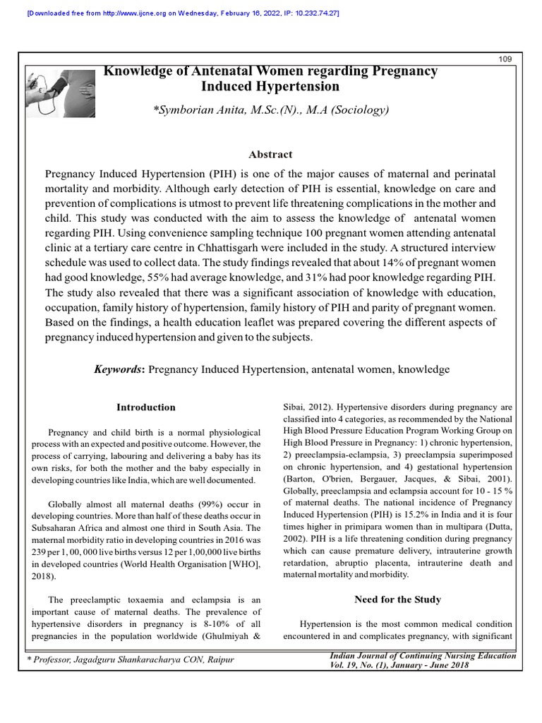 Knowledge of Antenatal Women Regarding Pregnancy Induced Hypertension ...
