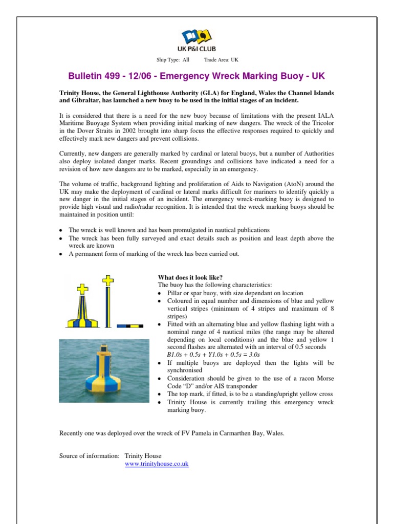 Emergency Wreck Marking Buoy PDF Water Transport Navigation