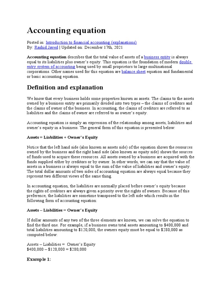 Accounting Equation | PDF | Debits And Credits | Book Value