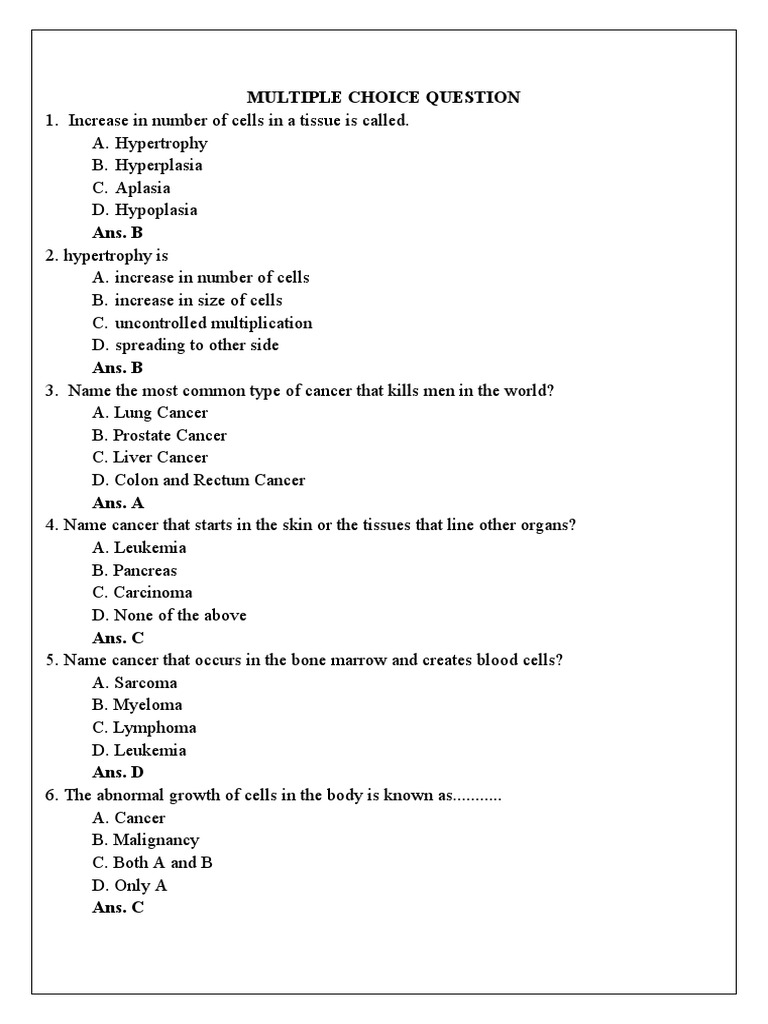 Mcq's On Oncology PDF Cancer Chemotherapy