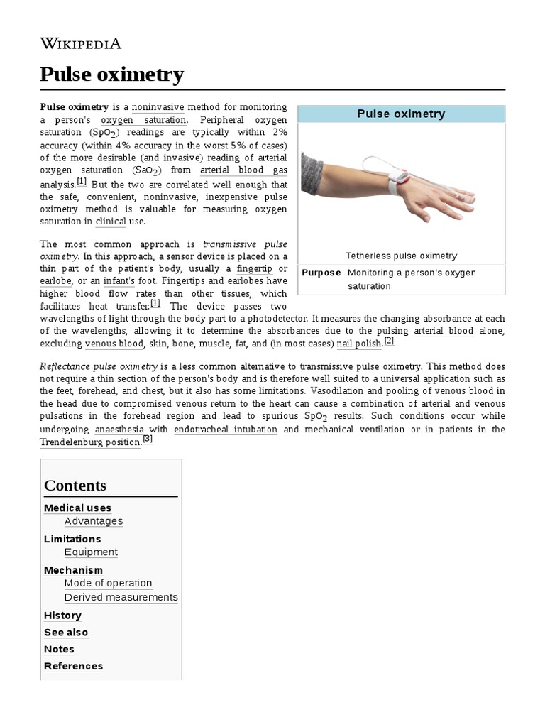 Pulse Oximetry PDF Medicine Physiology