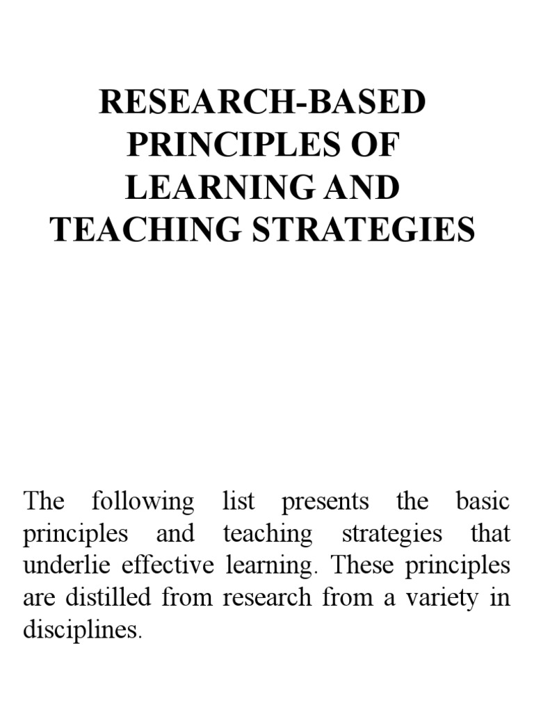 Research based principles of learning and teaching strategies pdf