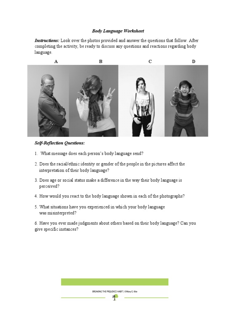 Body Language Worksheet with Photos | PDF | Self-Improvement