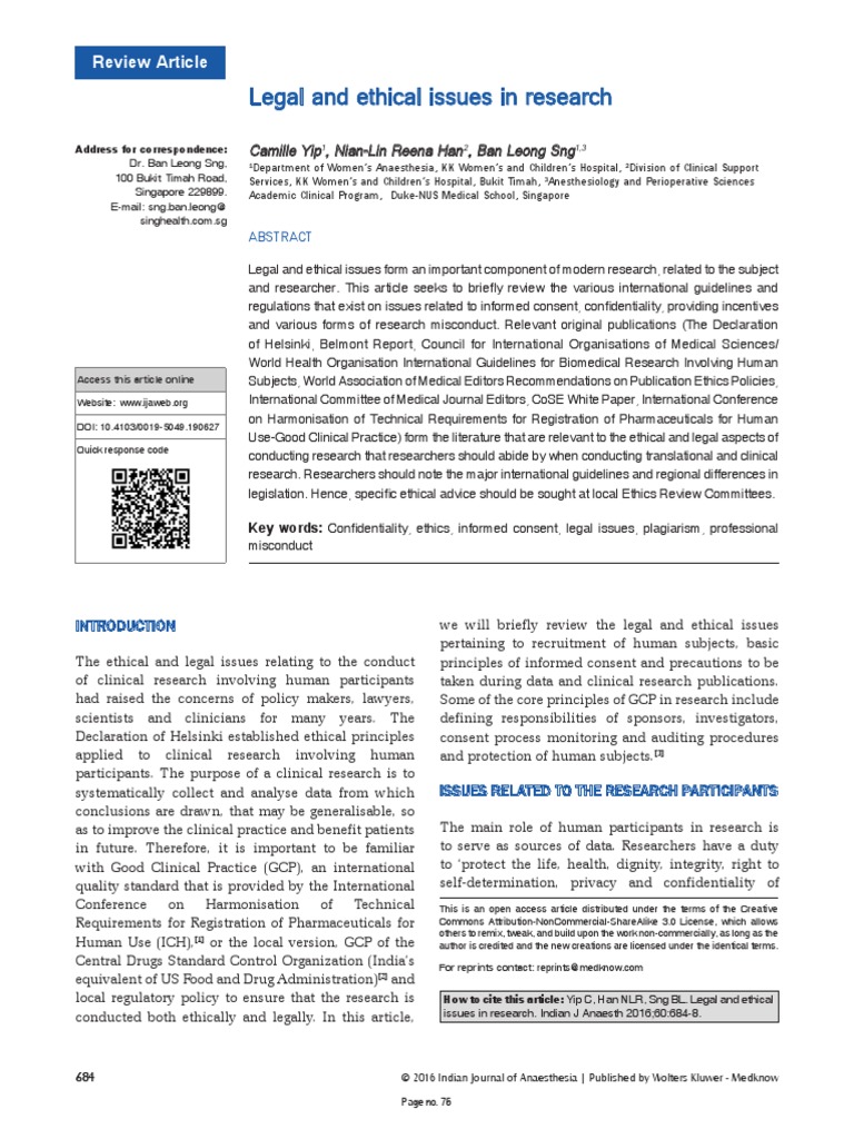 Legal and Ethical Issues in Research | PDF | Informed Consent ...