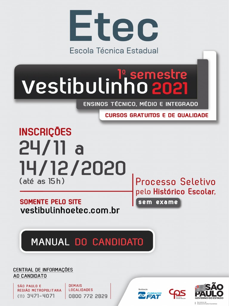 Manual Candidato Etec 2021, PDF, Educação à distância