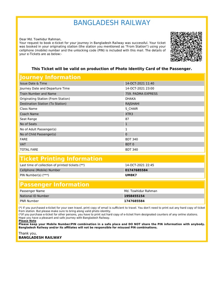 Bangladesh Railway E Ticket Refund Rules