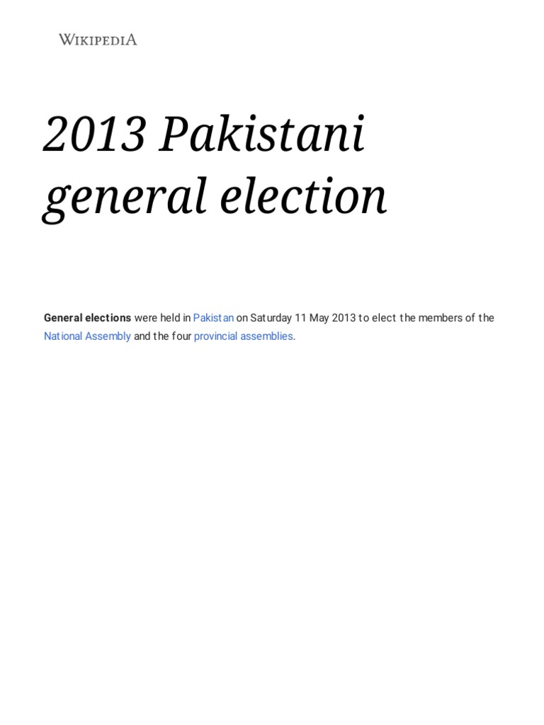 2013 Pakistan General Election Results | PDF | Politics Of Pakistan ...