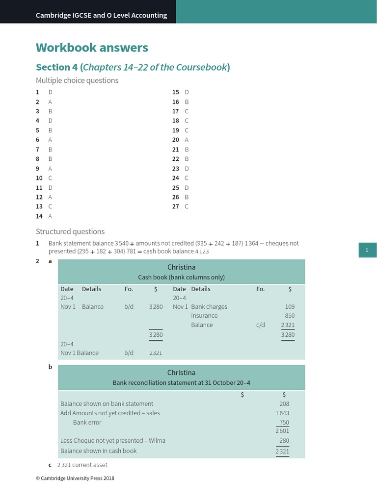Accounting Workbook Section 4 Answers PDF Debits And Credits Banks