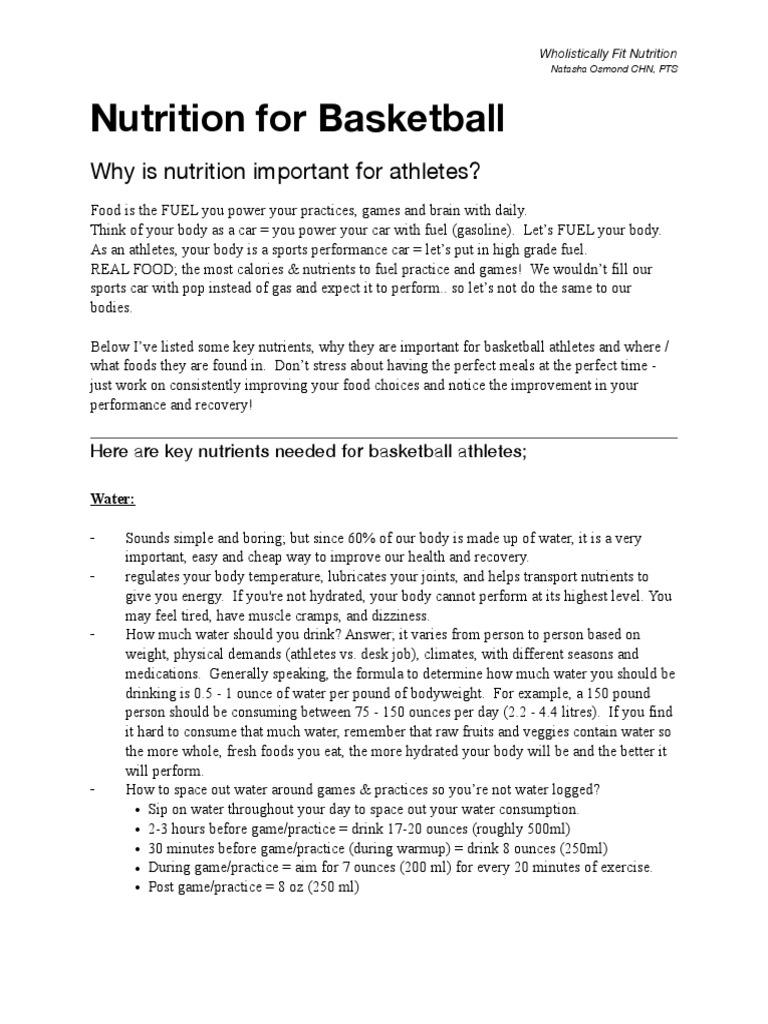 Youth Basketball Nutrition Plan Pdf