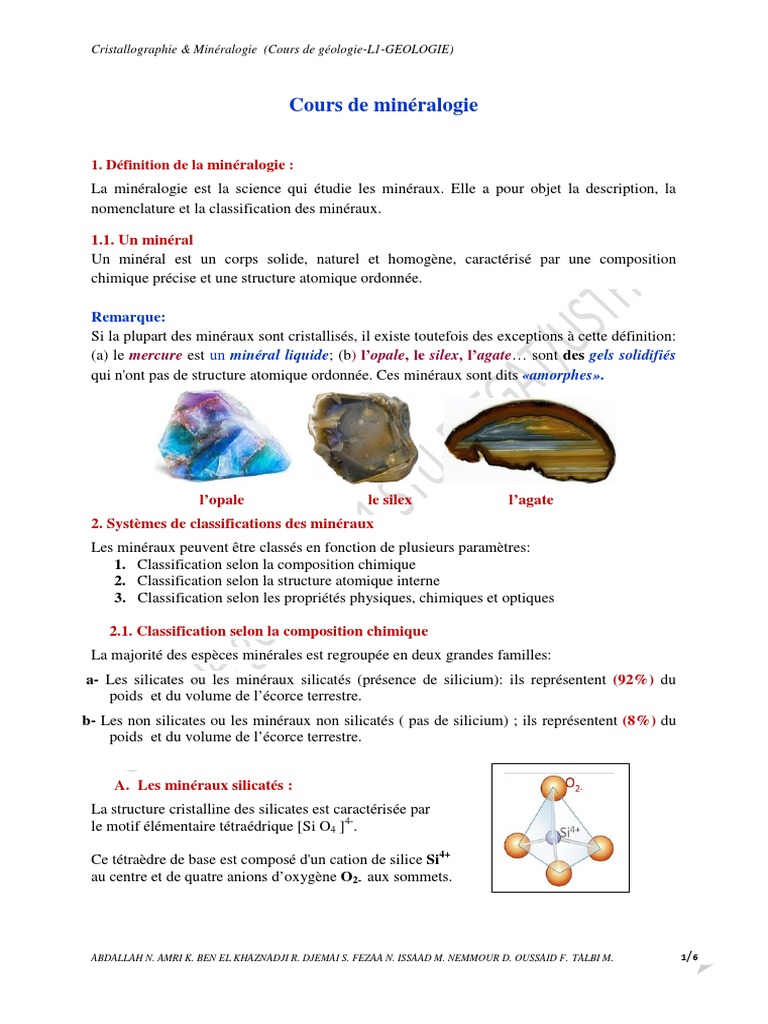 Cours de Minéralogie et Classification | PDF | Silicate | Minéral