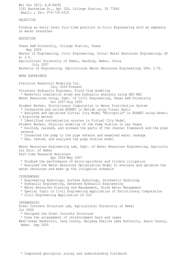 Water Resources Engineer, Hydraulic Engineer, Civil Engineer PDF