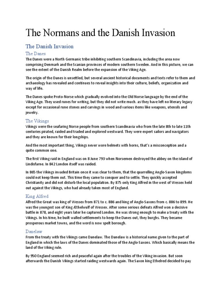 The Normans and The Danish Invasion PDF Danelaw Vikings