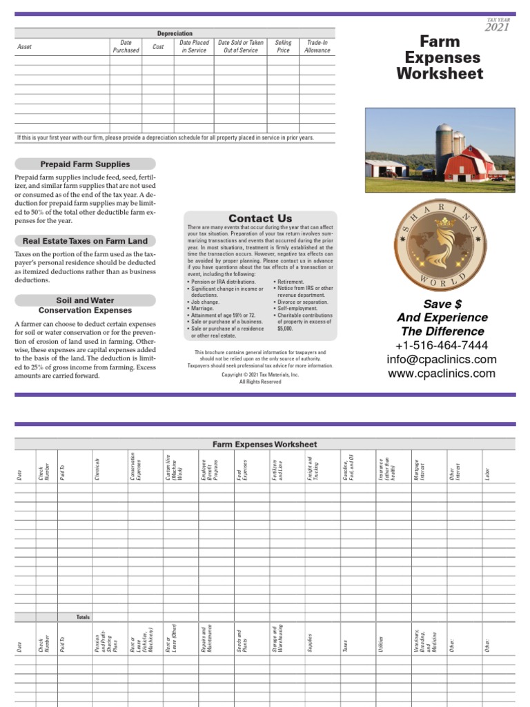 Farm Expenses Worksheet 2021 | PDF | Taxes | Tax Deduction