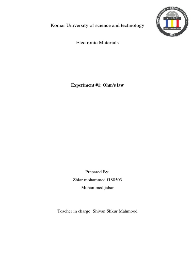 Komar University of Science and Technology Experiment 1 Ohm's Law
